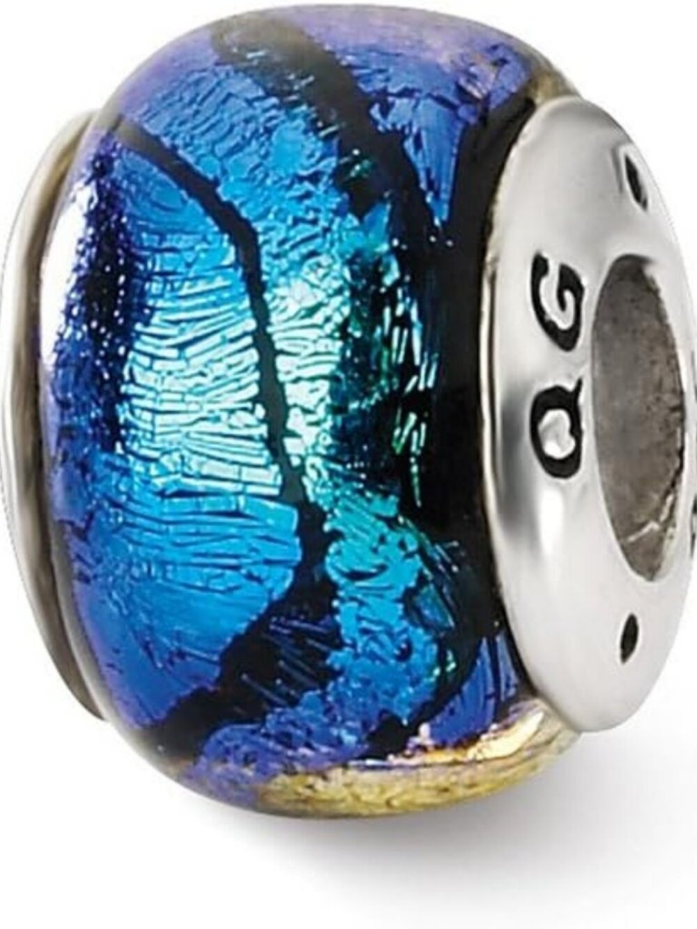 Small 925 Sterling Silver Blue Dichroic Glass Charm Pendant - Tiny 11mm x 5mm